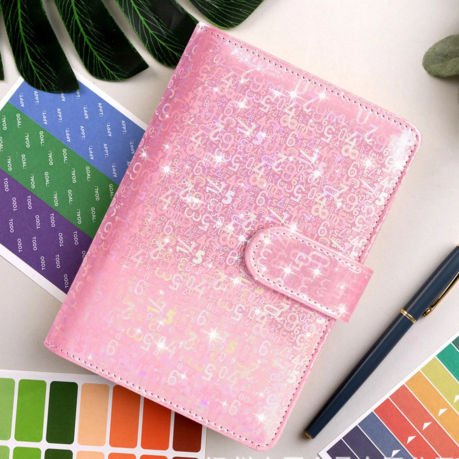 A6 Saving Binder PU Leather 6 Rings Budget Binder Organizer for A6 Filler Paper, Loose Leaf Personal Planner Laser Color