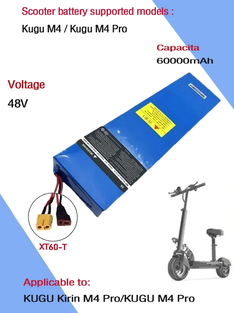Batterie lithium-ion 48V d'origine, 48V 60Ah 2000W 13S4P, pack de batteries lithium-ion pour scooters électriques CitycocoBMS 54,6V