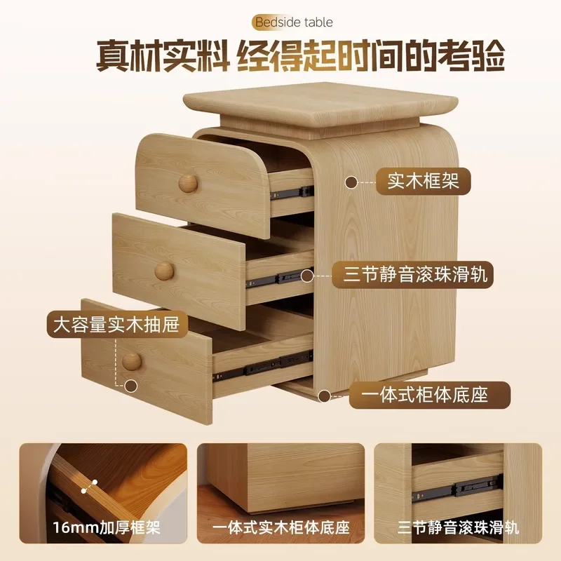 for Medieval Cream Wind Bedside Table Small Apartment Bedroom Solid Wood Nightstand Minimal Installation Free Three Drawer