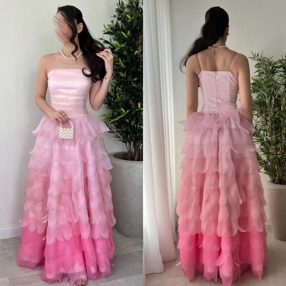 

Customized Formal Organza Pleat Ruffle A-line Strapless Long Dresses Bespoke Occasion Evening Modern Style Sparkle