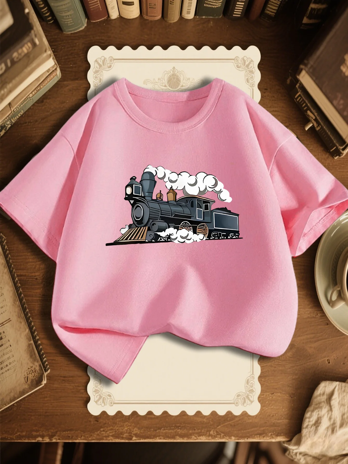 Cute Steam Locomotive Train Print Graphic Kids Tee Boys Girls Family Matching Cotton Crew Neck Short Sleeve Soft Summer Tee
