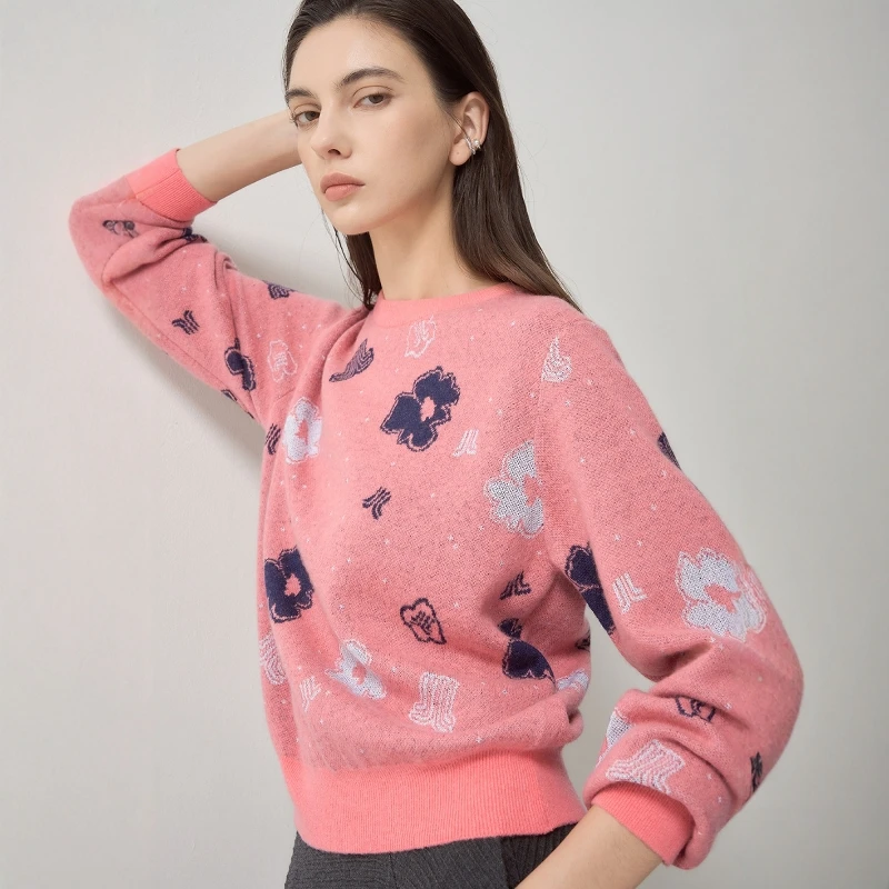 

Двусторонний вязаный свитер Ele с цветочной вышивкой, круглый вырез, пуловер в корейском стиле LANV24, осенне-зимняя модная женская вязаная одежда