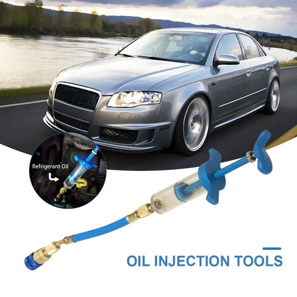 Oil&Dye Syringe 1/4 inch Sae R134A 1/2Oz Manual Injection Oiler Automotive Air Conditioning Coolant Filling Tube Injection Tools