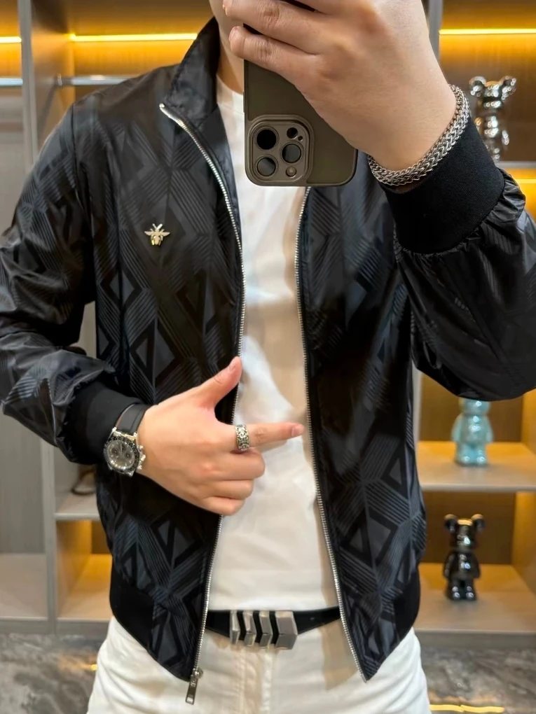 

Мужская модная повседневная куртка с воротником-стойкой, весна-лето, стильная, деловая, с длинным рукавом, антибактериальная, на молнии