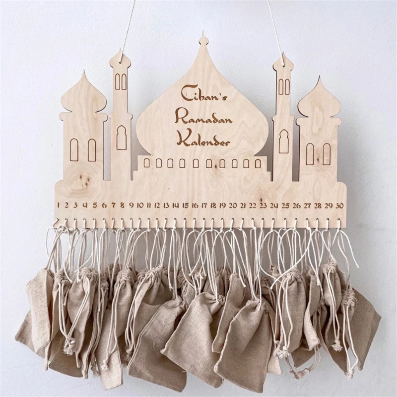 Burlap Bag Hangings Ornament Ramadans Countdown Calendar for Kids Learn Time Concept Personalize Reminder Y5GB