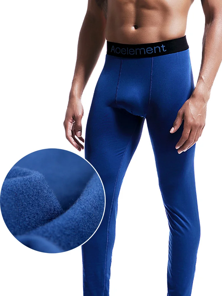 Men's long Johns single piece plus fleece thin underpants Youth line pants therm pants slim autumn and winter legging