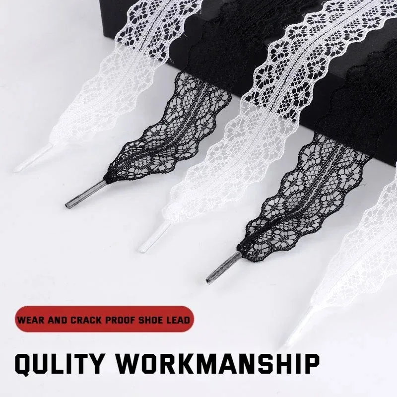 1Pair Trendy Lace Shoelaces 2.9CM Width Flat Silk Shoelaces  White Black Rope Laces  for Sneakers 2.5CM Width 80CM/100CM/120CM