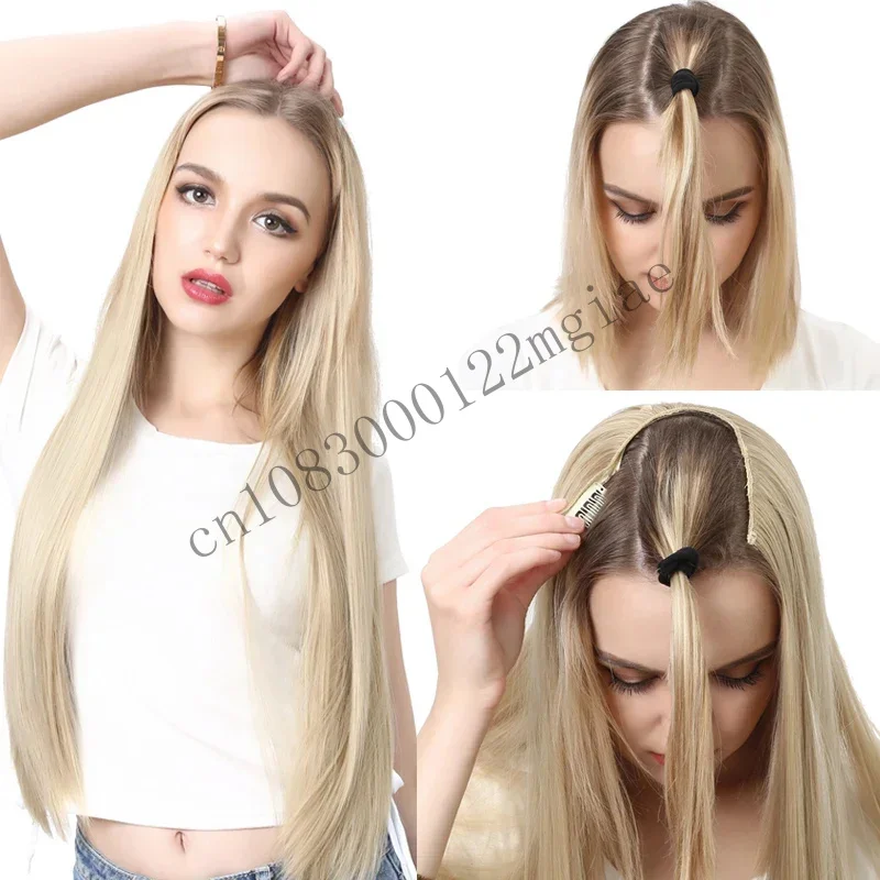 

Synthetic U Part Half Wig Ombre Long Straight Shapped Head Cheap Black Honey Blonde 613 28 Inch Hair Female For Wo CMM221