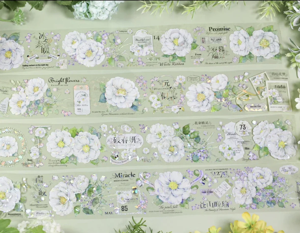 1 Loop Elegant Wedding White Floral Shiny Washi PET Tape