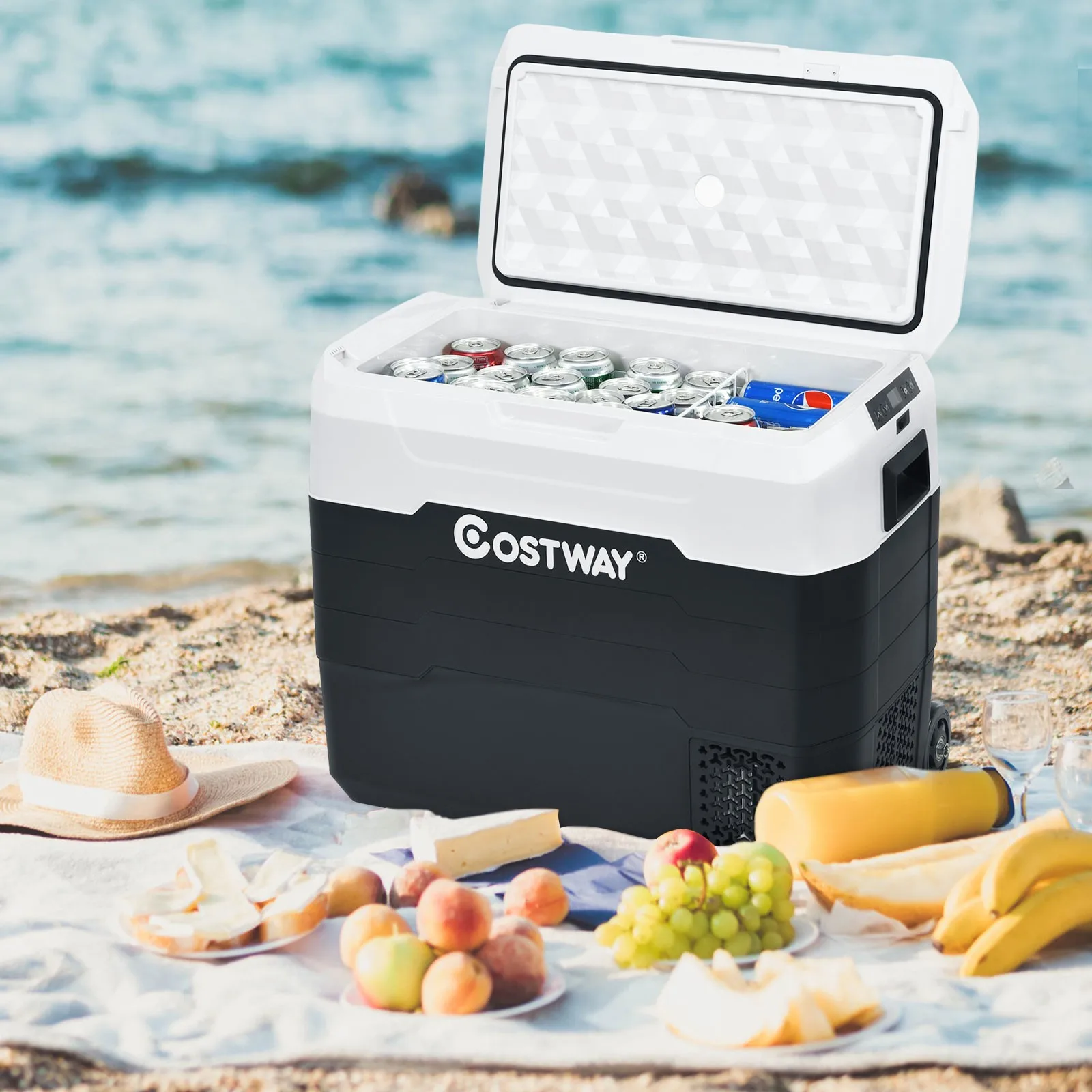 

42QT Portable Car Refrigerator -4°F-50°F Electric Dual-Zone Cooler White