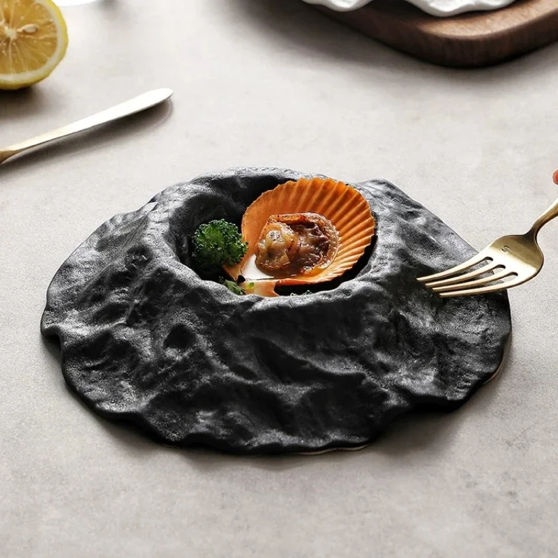 French Dessert Plate Ceramic Western Food Snack Creative Soup Plate Commercial Volcano Shaped Artistic Cuisine Tableware