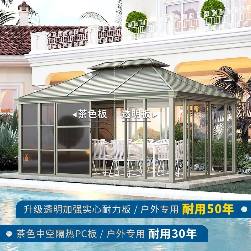 Outdoor Garden Gazebo Outdoor Courtyard Aluminum Alloy Shade Villa Top Floor Platform Activity Simple Sunshine House