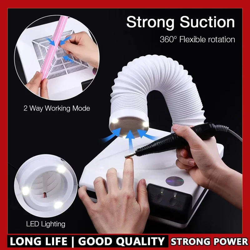 

Пылесборник для ногтей мощностью 60 Вт с выдвижным локтевым дизайном, вентилятор для извлечения пыли для ногтей двойного назначения с трубкой - пылесос для ногтей