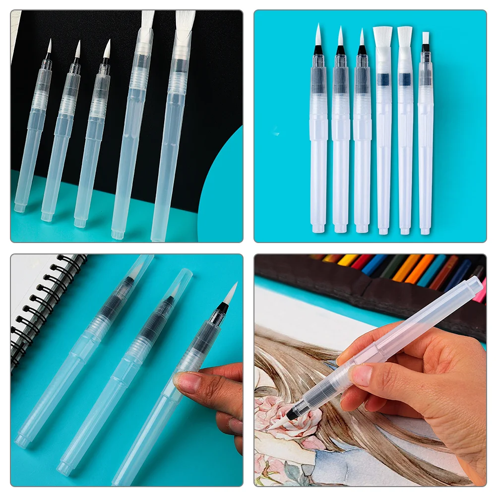 6 Pcs Hand Drawing Brush Watercolor Pens Calligraphy Refillable Supply Painting Colour Coloring Writing