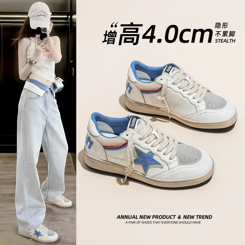 Hellgelbe perforierte Plateau-Sneaker aus Leder für Damen, zum Schnüren, runde Zehenpartie, rutschfeste, strukturierte Gummisohle, atmungsaktiv, lässig