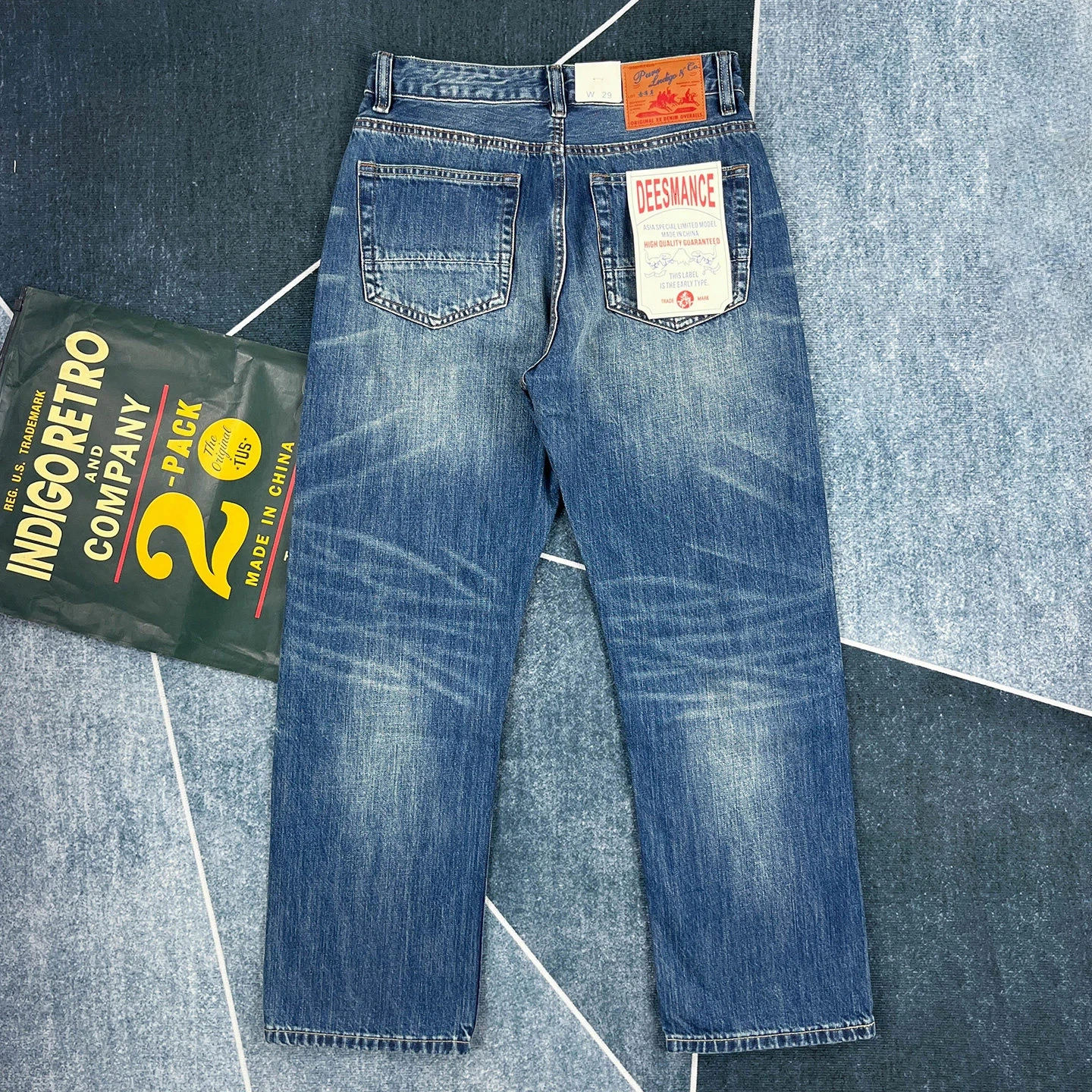 Spring new style red edge red ear jeans men's American retro style loose straight pants Ami trendy khaki