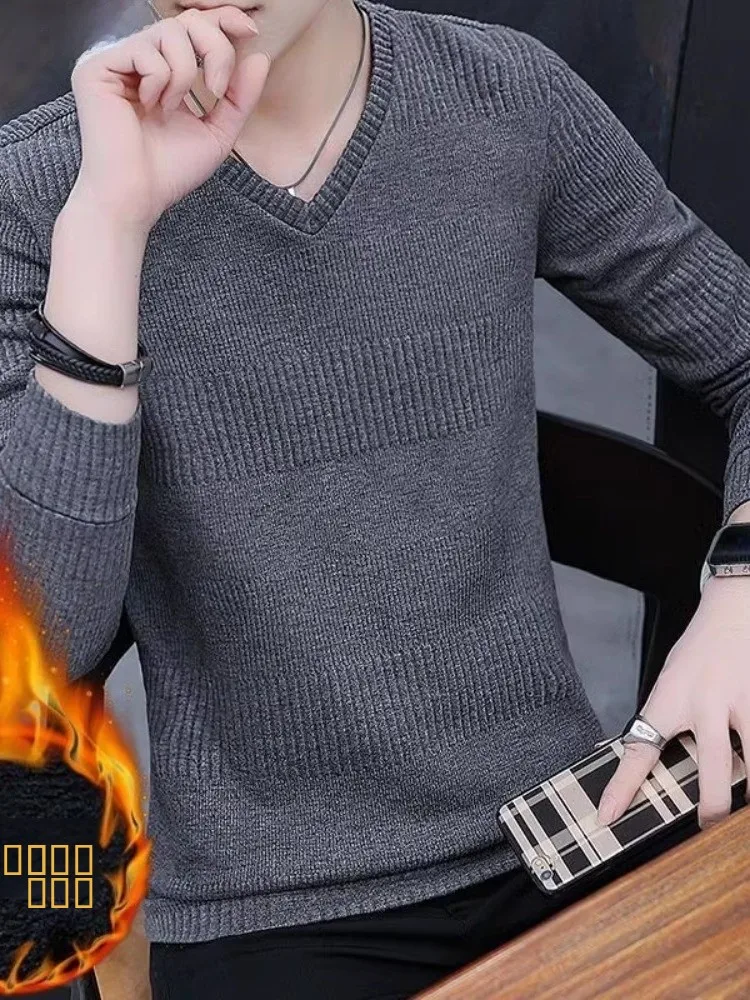 

Men's Long Sve Fce Lined V-Ne Knitwear Slim Fit Sweatirt Base Layer irt Casual Straight Leg Winter Faion Top