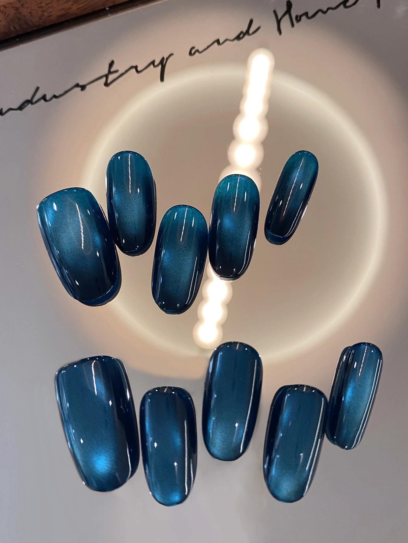 

10Pcs Press on Nails Short Blue Green Cat Eyes Fake Nails Includes 1 Sheet Adhesive Tabs & 1 Pc Mini File