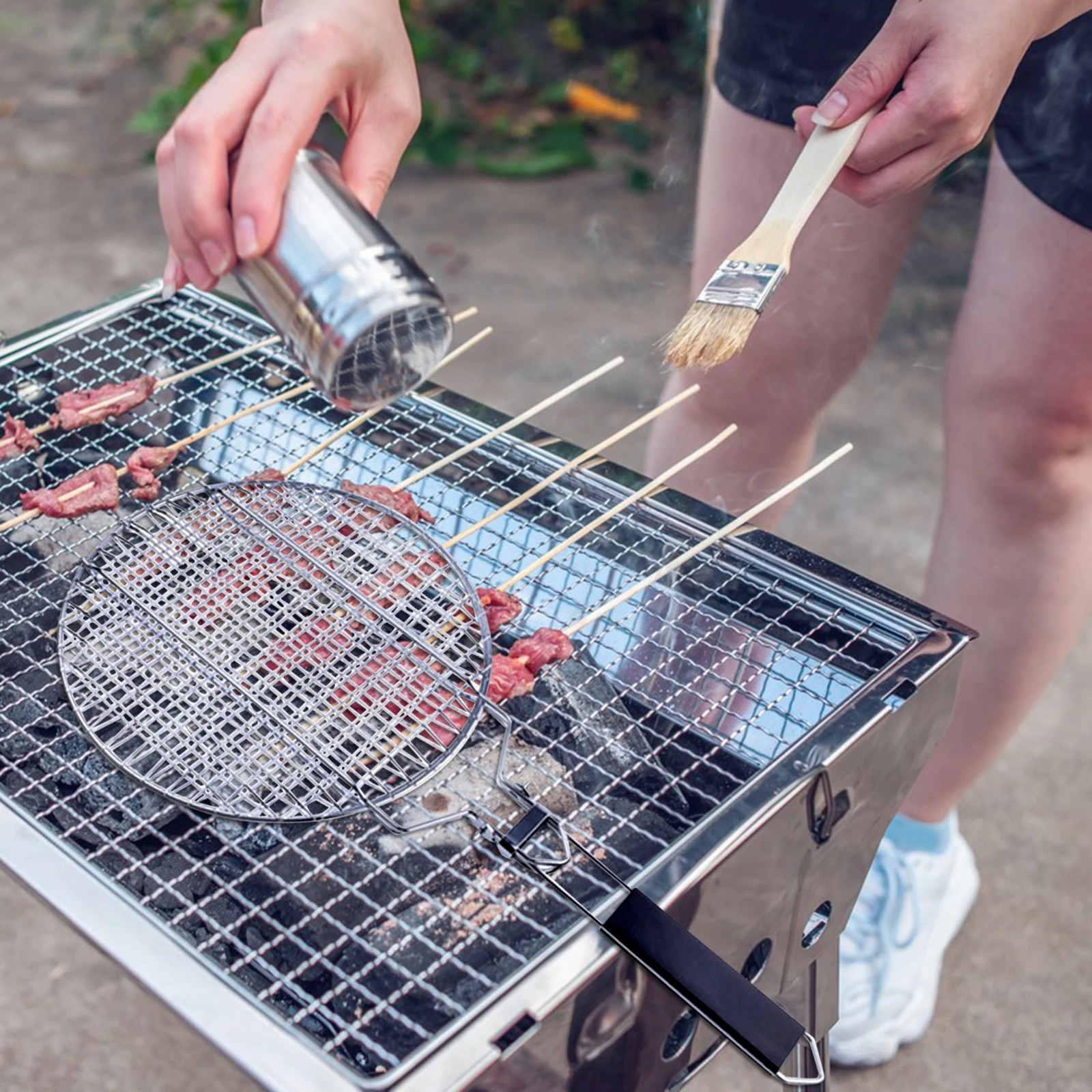 

1Set Stainless Steel Bbq Net Clip Lightweight Barbecue Grill Tool Portable for Outdoor Picnic Camping with Storage Bag Grilled
