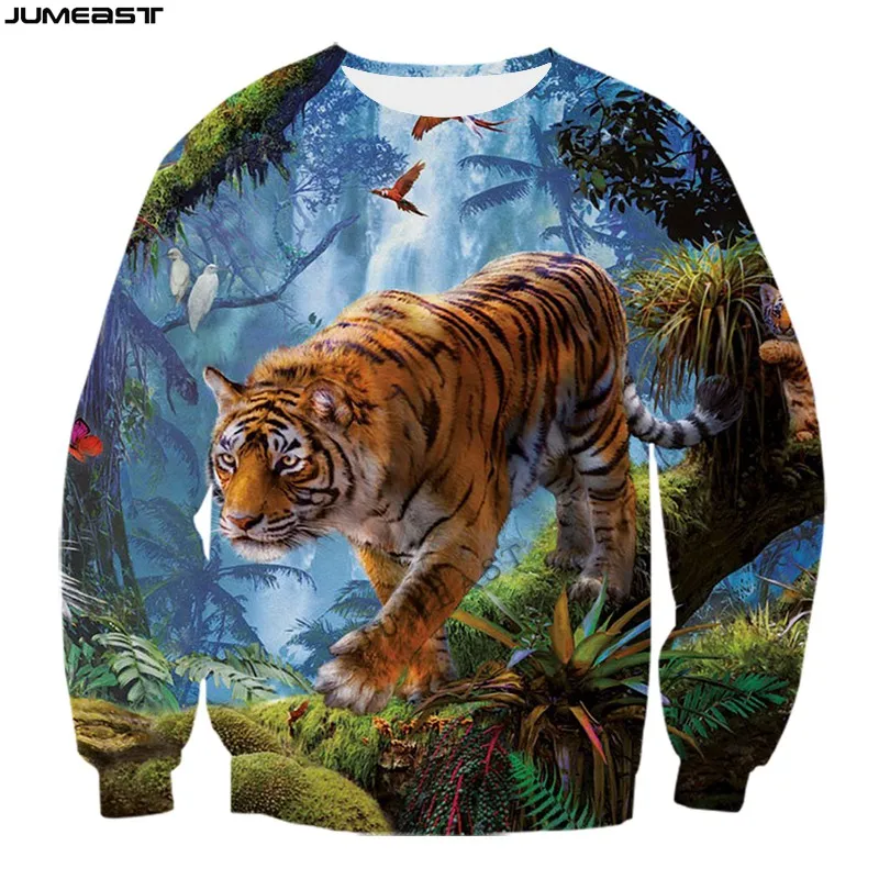 Jumeast Y2k Men Women 3D Printed Sweatshirt Hip Hop Animal Tiger Long Sleeve Fashion T Shirt Sport Pullover Tops Tees