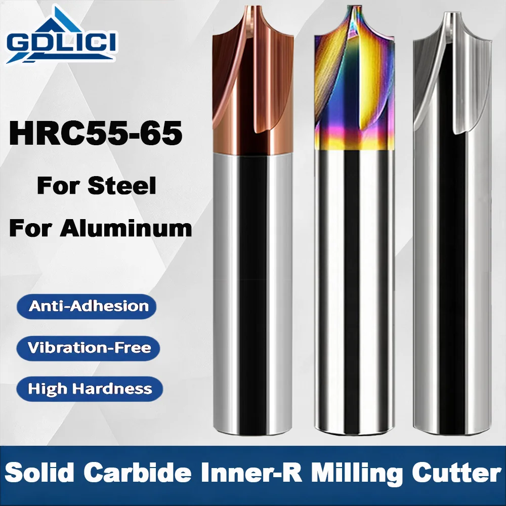 55HRC Coated Carbide Inner R Milling Cutter, Reverse‑R Chamfer Forming Tool, CNC Cutting Bit for Steel Aluminum Machining