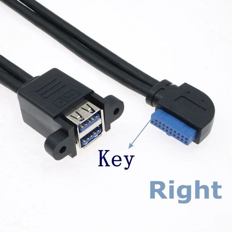 50pcs 20-Pin 19pin 90 Degree Elbow to USB 3.0 Dual Port Female Threaded Installation Cable for Computer Motherboard Installation