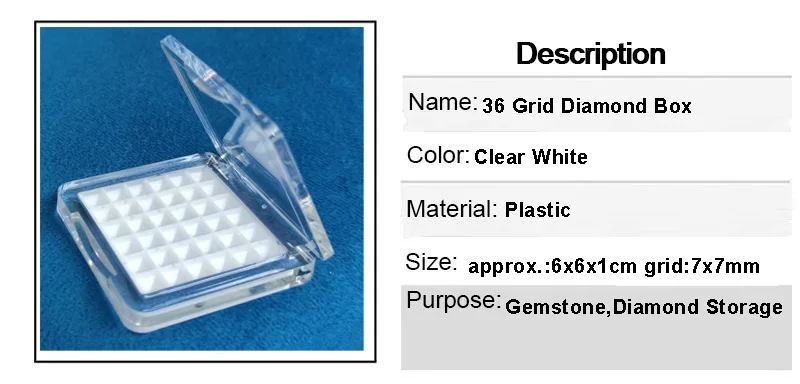 White 3-7mm Diamond Storage Box Clear Gemstone Jewelry Display Organizer Case Show Store 36Grids Bare Stone Packaging Cover Tray