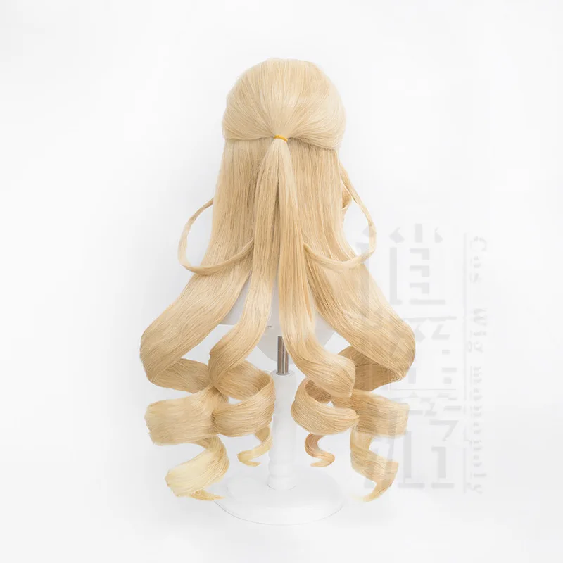 Genshin Impact Navia Cosplay perruque Simulation cuir chevelu haut mi-haut cheveux longs bouclés 100 cm cadeau d'halloween