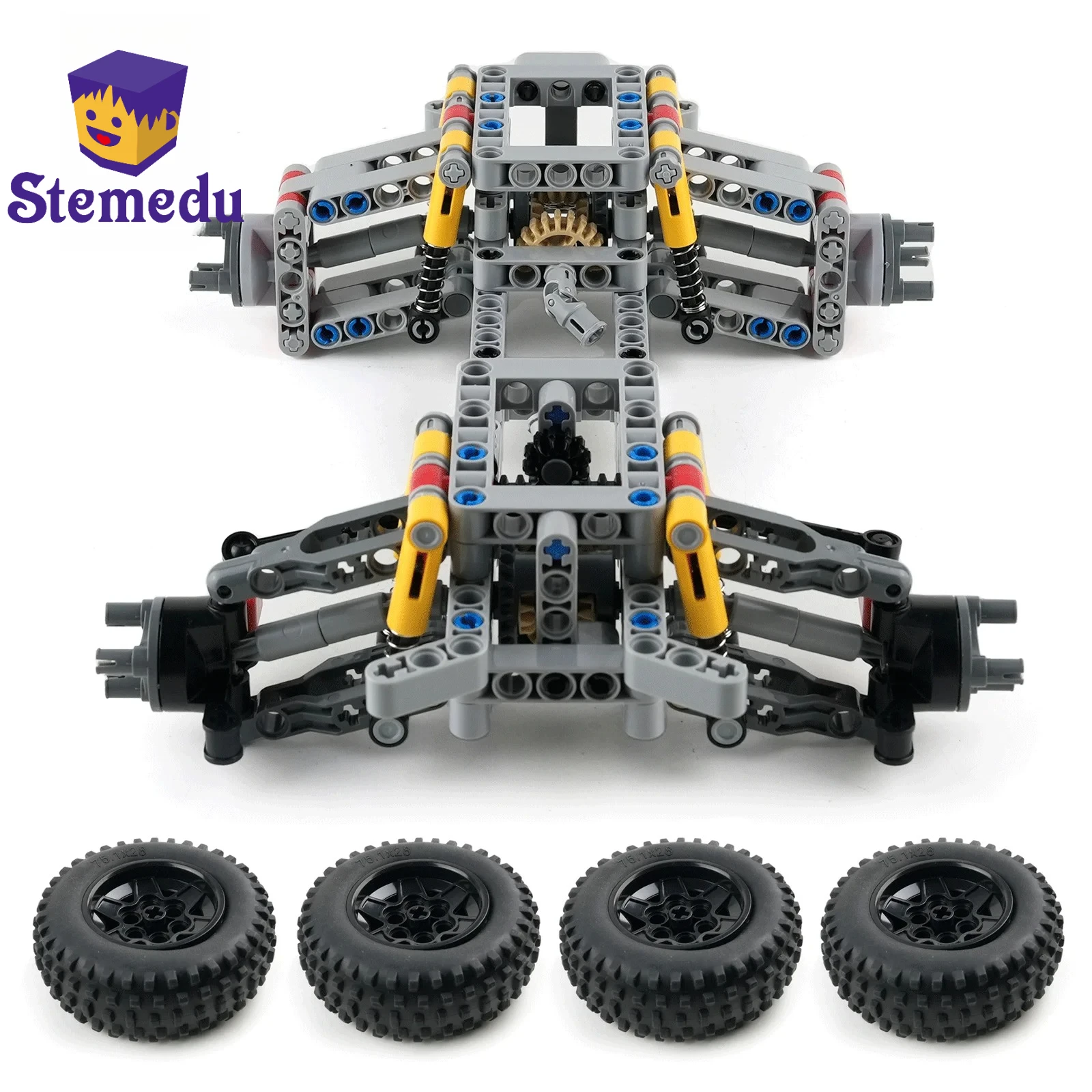 

MOC 4WD Four-Wheel Drive Independent Suspension Differential Chassis with Steering Axle Building Blocks Tech Car Parts Toys