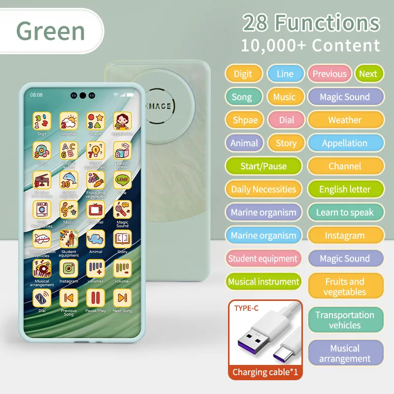 Kids Smart Simulation Phone Toy Rechargeable Touchscreen Early Education Learning Machine Light Music Educational Toy