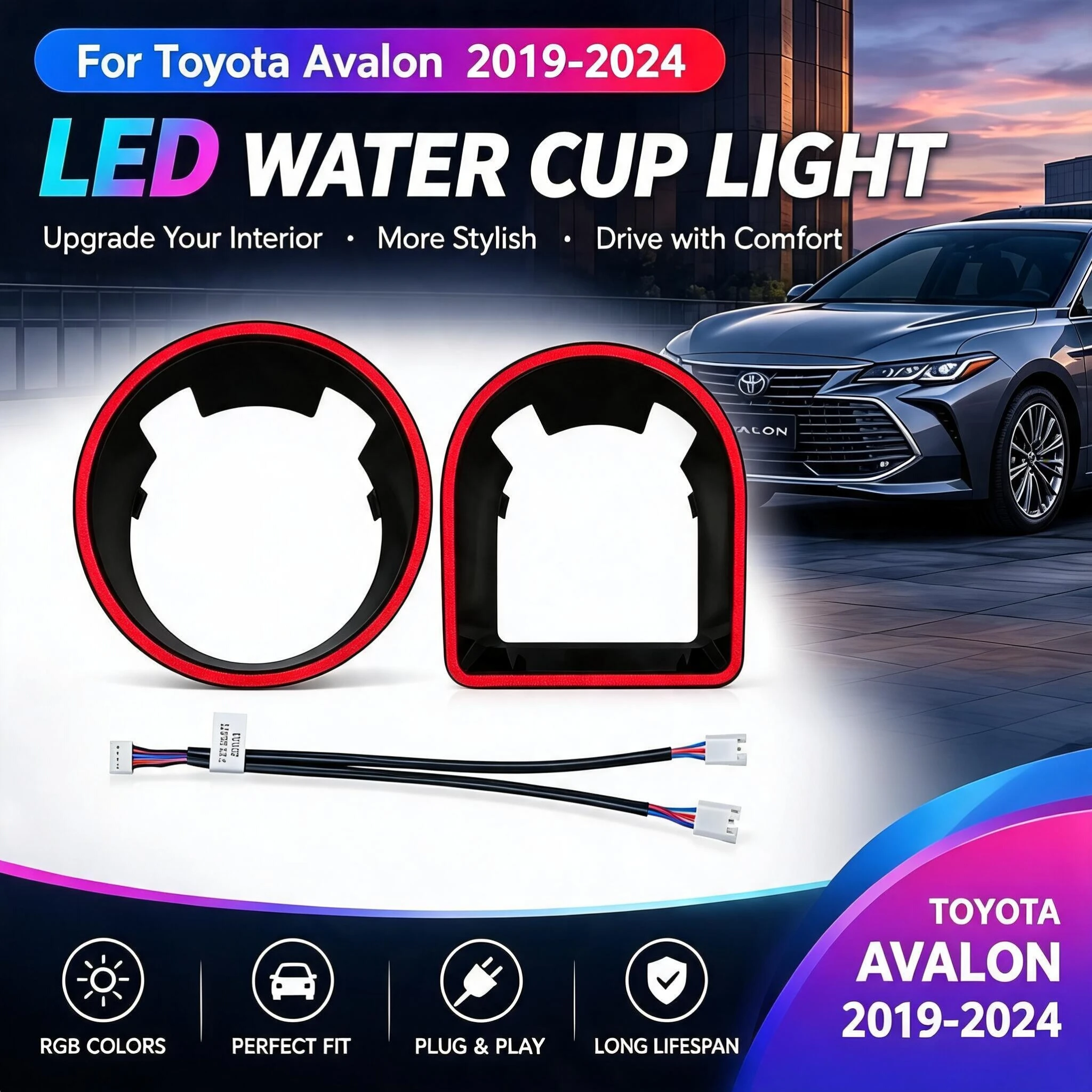 Cup Holder Ambient Light for Toyota Avalon 2019-2024 LED Interior Car Water Cup Light Center Console Decoration Accessories