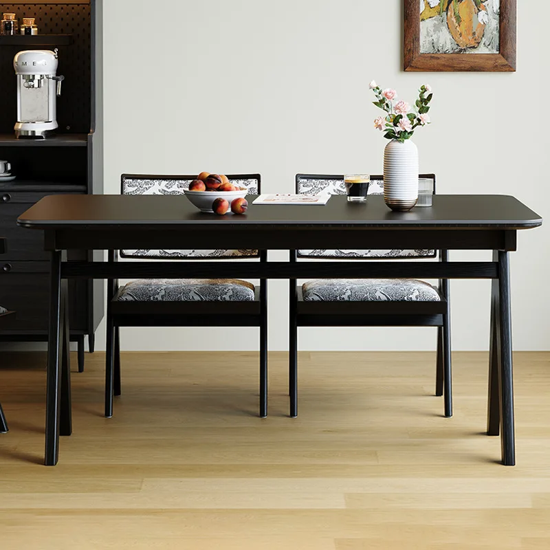 2024 new small apartment household rectangular French black living room dining table