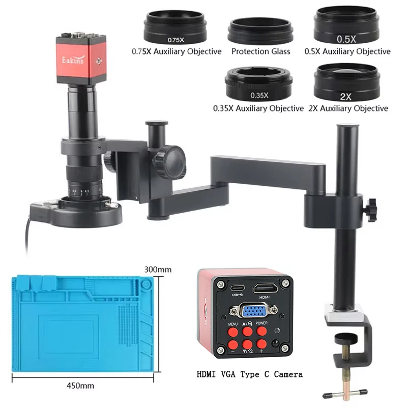 Foldable Rotating Stand 4K 1080P 55MP 48MP HDMI USB VGA Industrial Microscope Camera Video Recorder 180X Zoom Lens for Lab