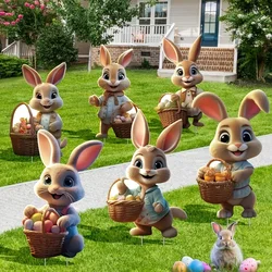 6 Piece Vintage Easter Bunny Decoration Set with Stakes, Adorable Spring Garden and Lawn Decor Featuring Rabbits with Easter Egg