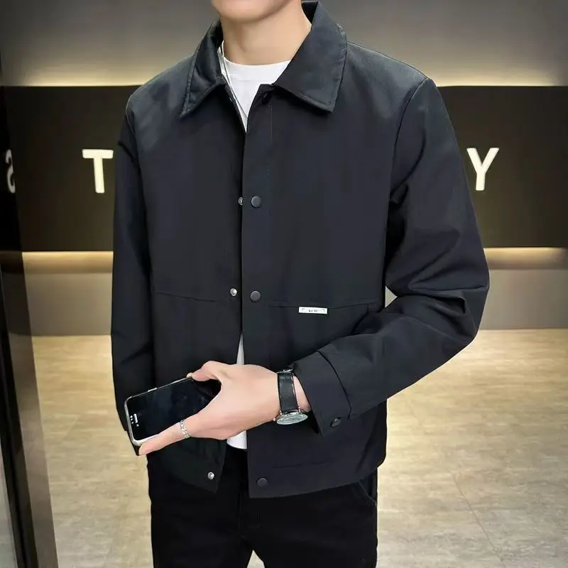 

Весенне-осенняя новая мужская куртка с воротником рубашки, мужская молодежная простая молодежная классическая трендовая куртка с лацканами для мужчин