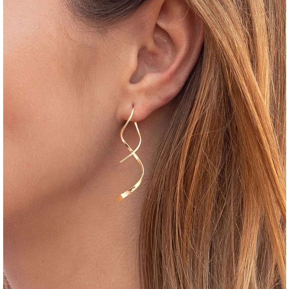 

Спиральные серьги с резьбой, серебро 925 пробы, висячие серьги ручной работы с линейными изогнутыми минимальными повседневными серьгами (серебро)