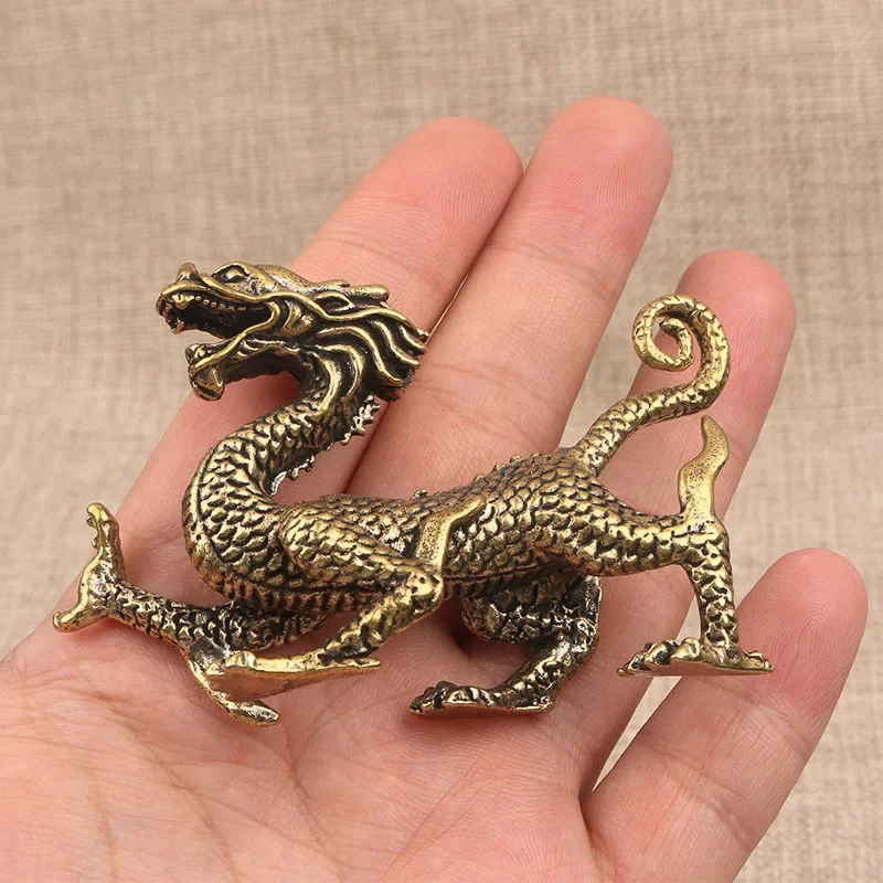 

Pure Copper Chinese Ancient Mythical Beast Miniature Figurine Dragon Tiger Snake Turtle Feng Shui Ornament Home Decoration Craft