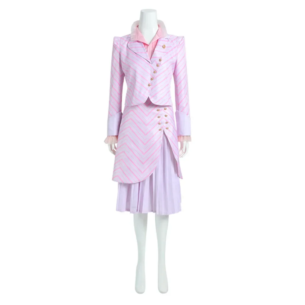 Movie Wicked Cosplay Costume Full Sets Pink Coat Skirt Uniform for Women Halloween Carnival Party Performance Clothes Roleplay