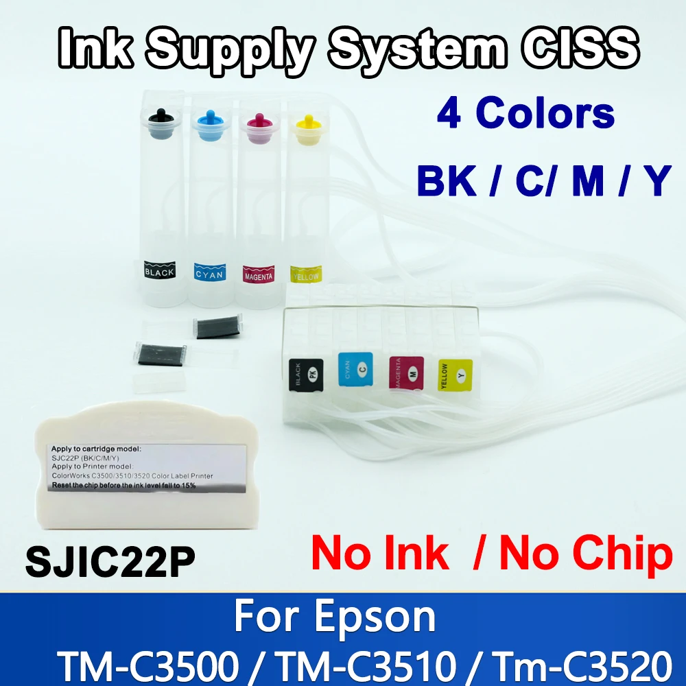 SJIC22P 4 Colors Ink Supply System CISS for Epson TM-C3500 TM-C3520 TM-C3510 C3500 C3520 Continuous Ink Supply System No Chip