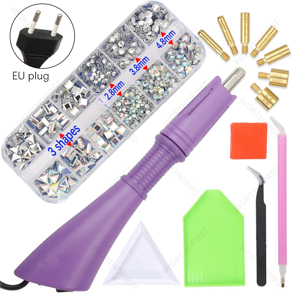 

Hotfix Applicator with Crystal Hotfix Rhinestones Flatback Glass Iron-on Wand Strass Rhinestones Heat-fix Tool for Shoes Clothes