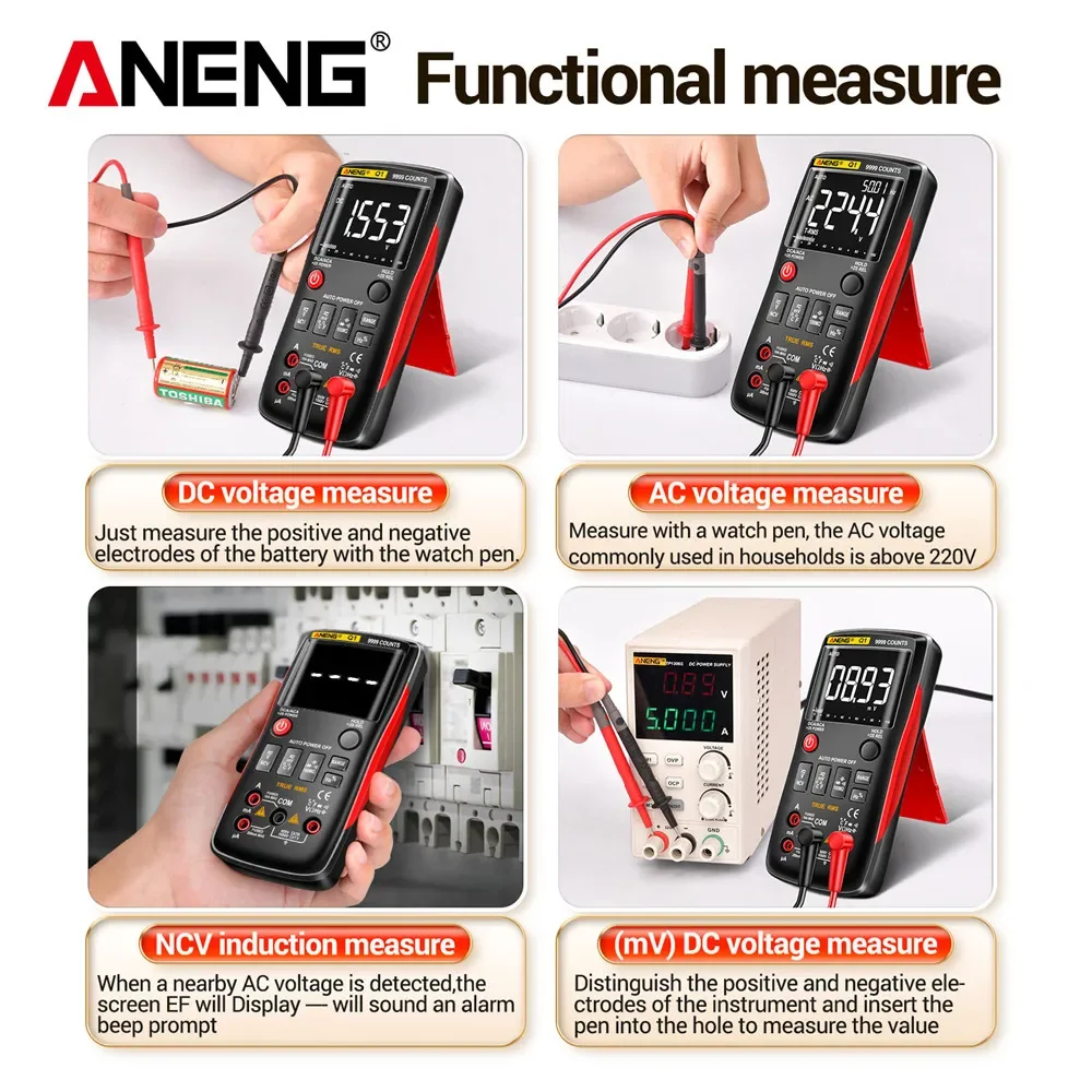 ANENG Q1 multímetro digital 9999 contagens True RMS tester auto  capacimetro voltímetro amperímetro elétrico dmm transistor medidor de teste