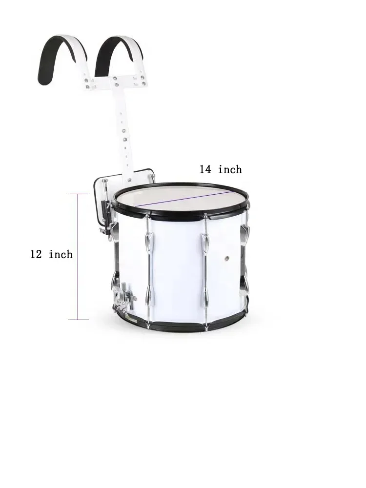 Seleção ideal de produtos de alta qualidade Popular branco 14 x 12 polegadas Marching Snare Drum 14 polegadas com suporte de ombro