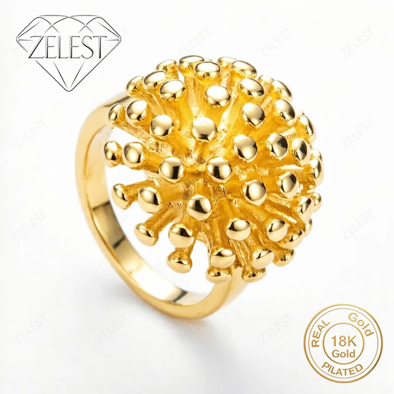 

Изысканное кольцо из серебра 925 пробы с позолотой 18K в форме морского ежа, размер 8 - Модное ювелирное украшение для женщин, идеальный подарок на свадьбу или вечеринку