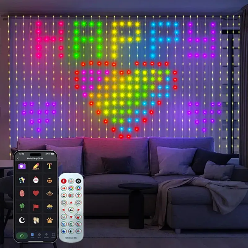 Smart LED Curtain Light APP Control RGB Dimmable DIY Pattern Music Ambient Lighting For Home Holiday Party Christmas Decoration