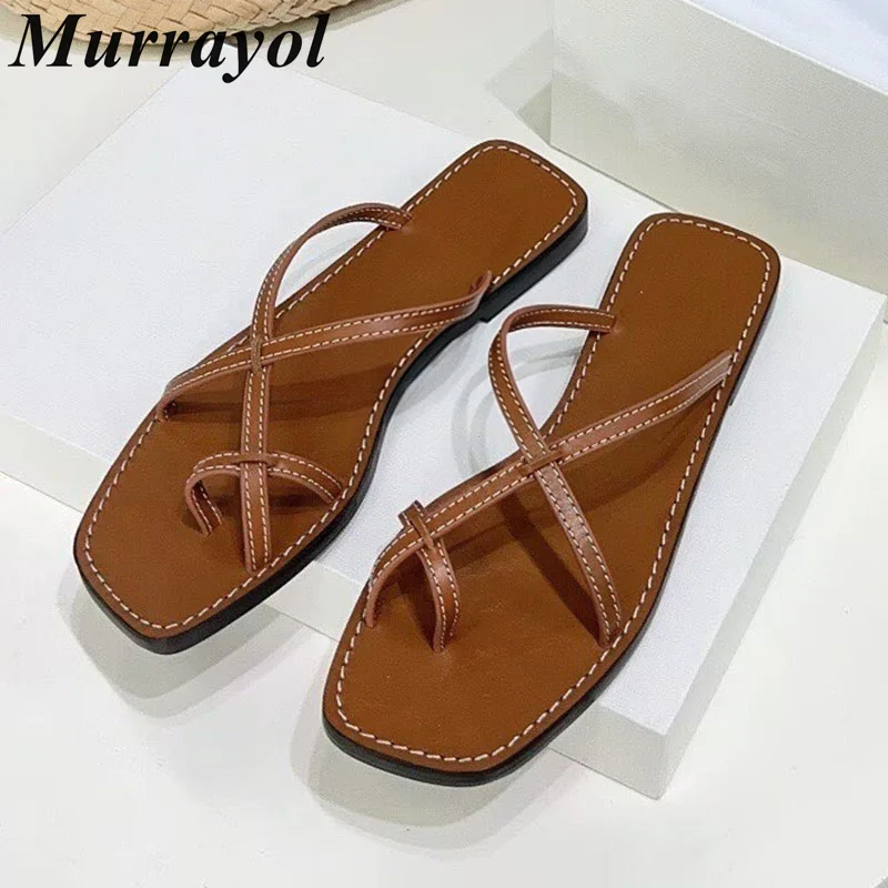 Flipflop Women Genuine Leather Split Toe Flat Bottom Slippers Lazy Sandals Ladies Slides Summer Outside Vacation Shoes 2026