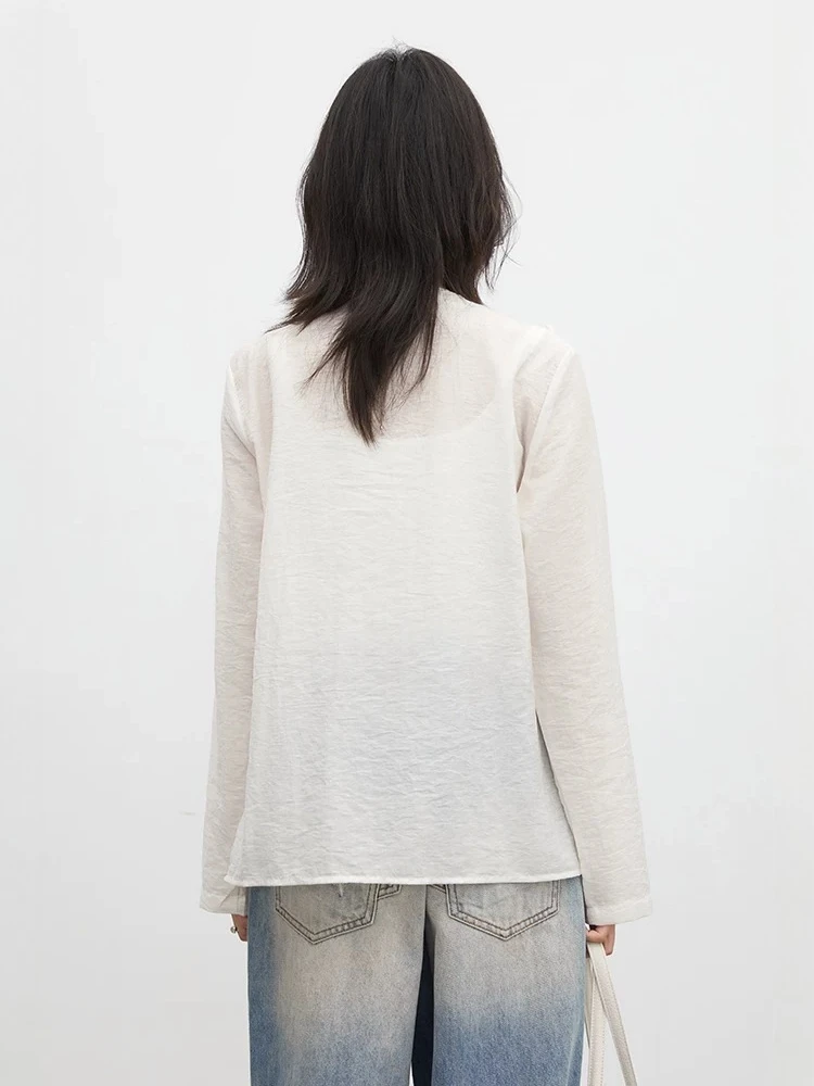CHIC VEN Korean Women Shirt White Loose Casual Long Sleeve Coat Retro Lace Up Ruffled V-neck Ladies Blouses Spring Summer 2026