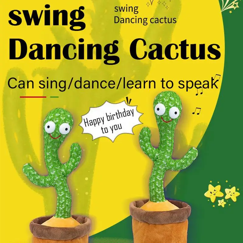 A Dancing and Wiggling Cactus That Sings and Wiggles and Talks Cactus Plush Decompression Toys Cute Ornament Children's Gift