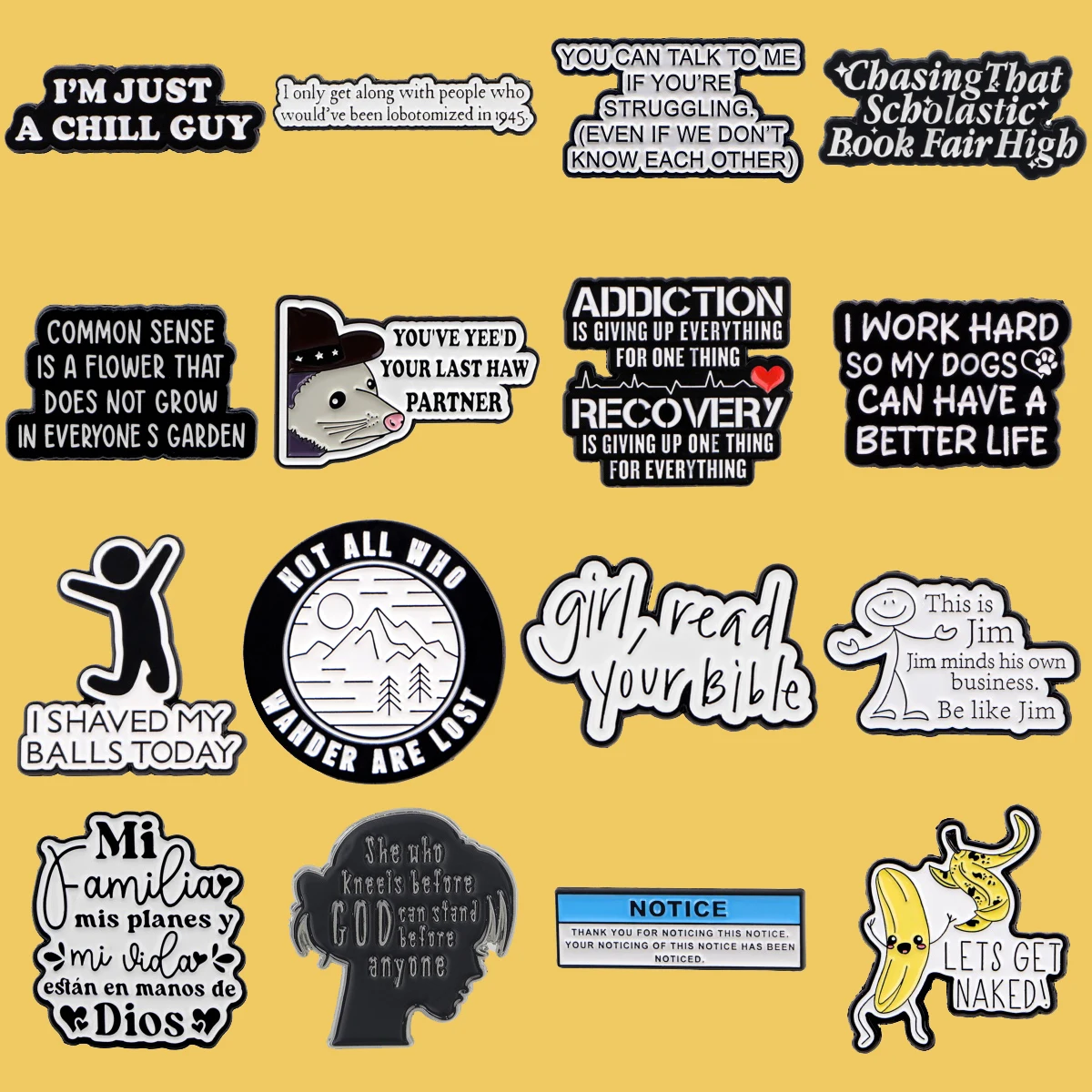 Notice Quotes Enamel Pin Funny Banana Brooches For Women Collar Lapel Pin Backpack Bags Badges Party Gifts Clothing Accessories