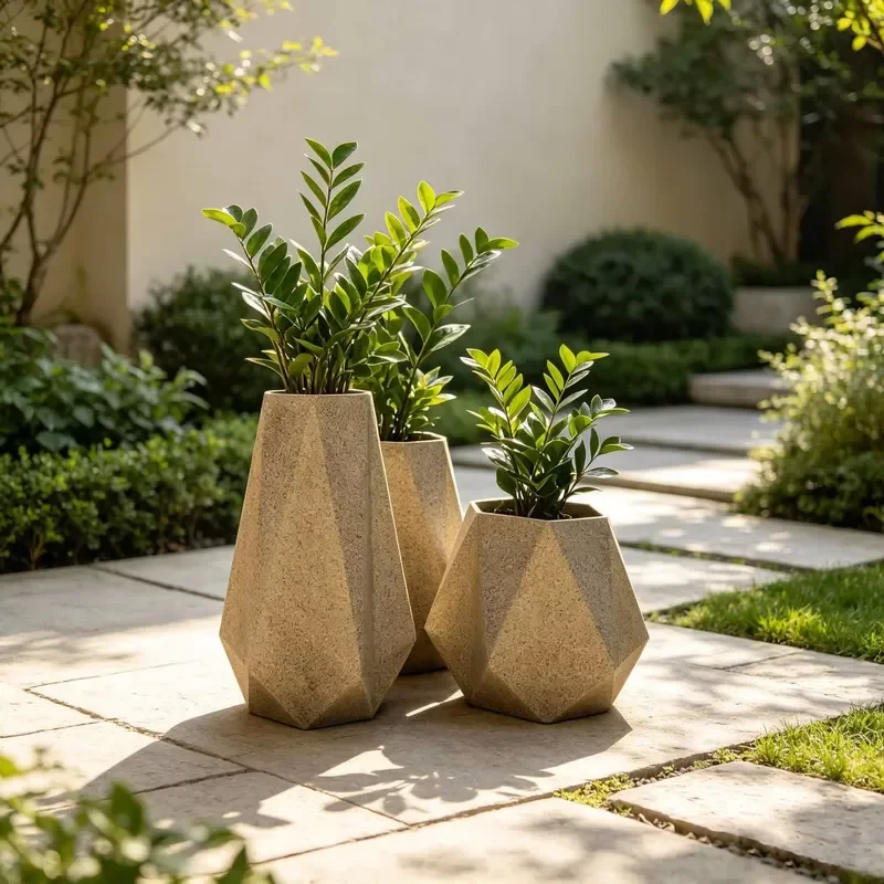 Large Fiberglass Flower Pot Set Imitation Stone Vase for Outdoor Garden Landscape Decoration Durable Planter Container Modern