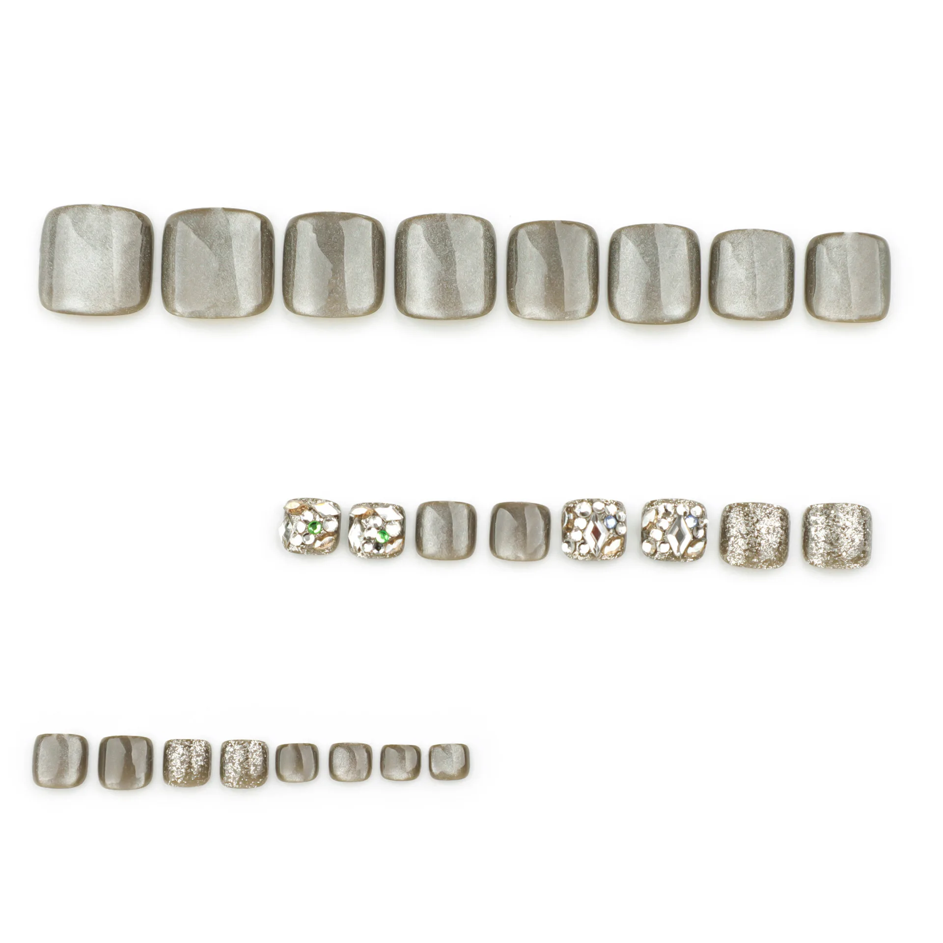 24Pcs Foot armor False Nail Cat's Eye Sparkling Diamond Full Diamond Explosion Sparkling Wearable Manicure Press ON Nails Solid